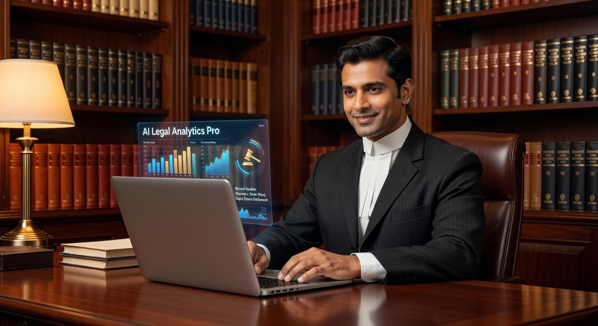 Indian lawyer at desk using AI